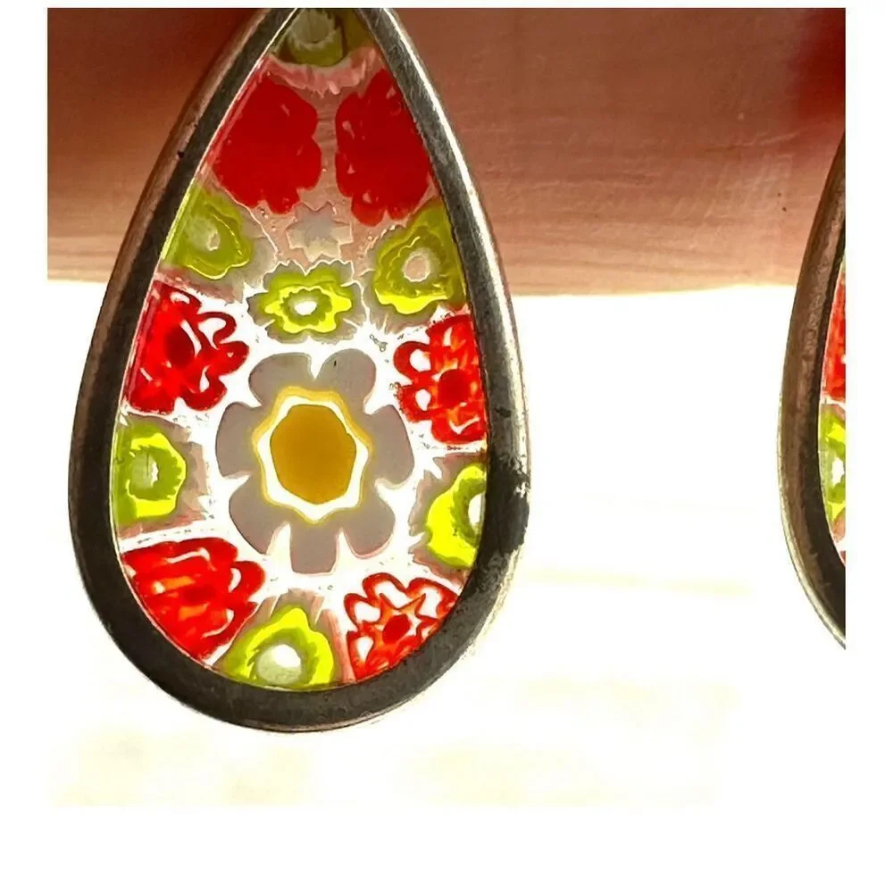 Murano millefiori teardrop sterling silver earrings